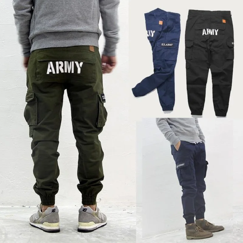 2017 Hip Hop Mens Skinny Cargo Men Pants Black Blue green