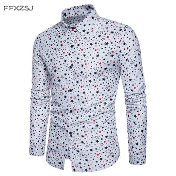 

FFXZSJ brand 2018 Brand New European Business Mens Long Sleeved Shirts Fashion Digital Five-star Printing Shirts Male M-2XL