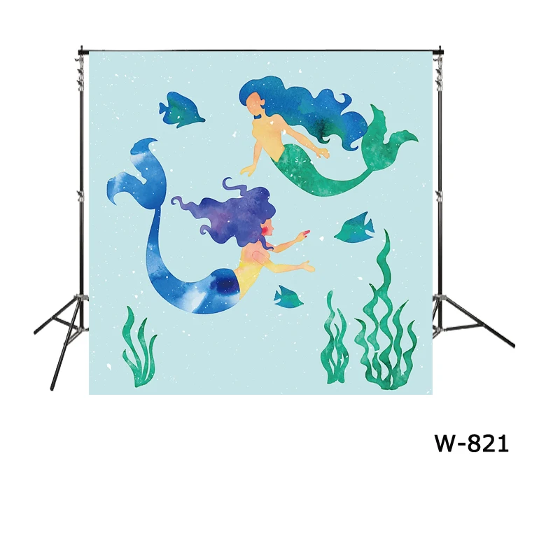 Little Mermaid Birthday Party girl princess backdrop photocall background watercolor cartoon Turquoise under the sea backdrops