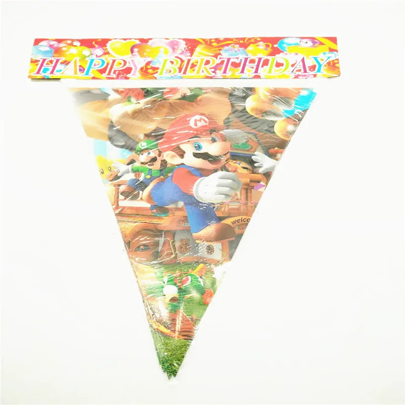

1set/10small flags mario bros themed boys girls paperboard pennants/banners birthday party decorations super mario