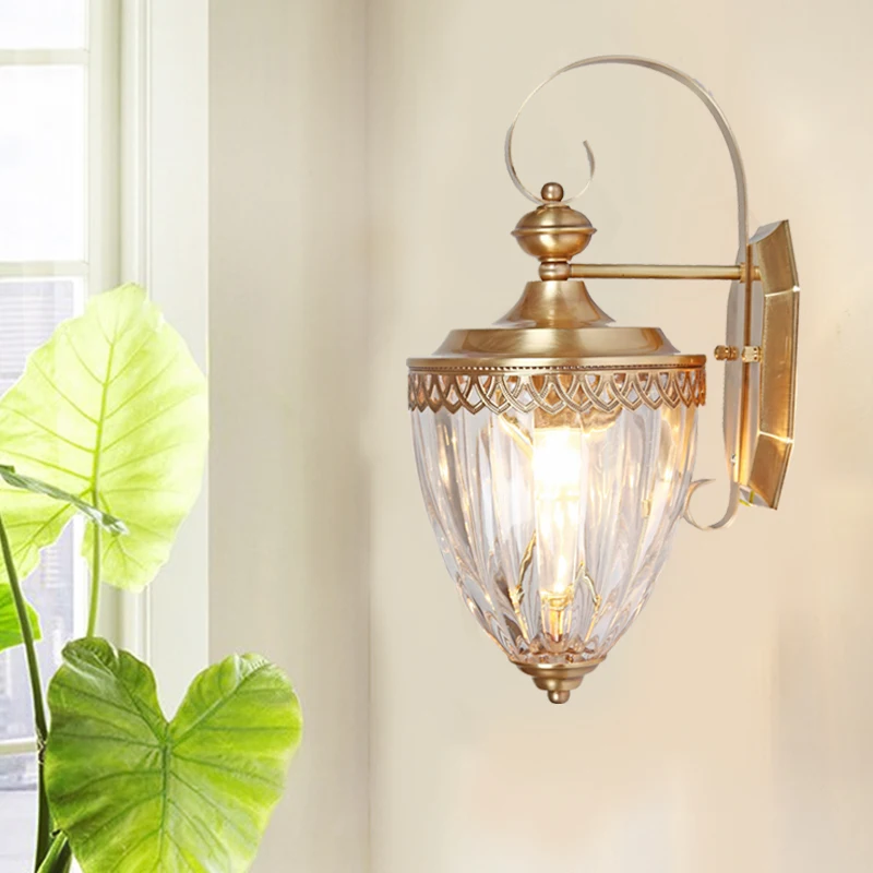 

Outdoor wall lamp all copper simple balcony aisle lamp American style exterior decorative lighting wall light ZA921625