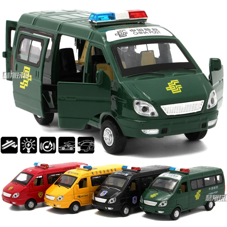 

New 1:32 Scale Diecast Russian Ambulance GAZ Gazel Police Ambulance Car Model With Pull Back Music Light For Kids Toys