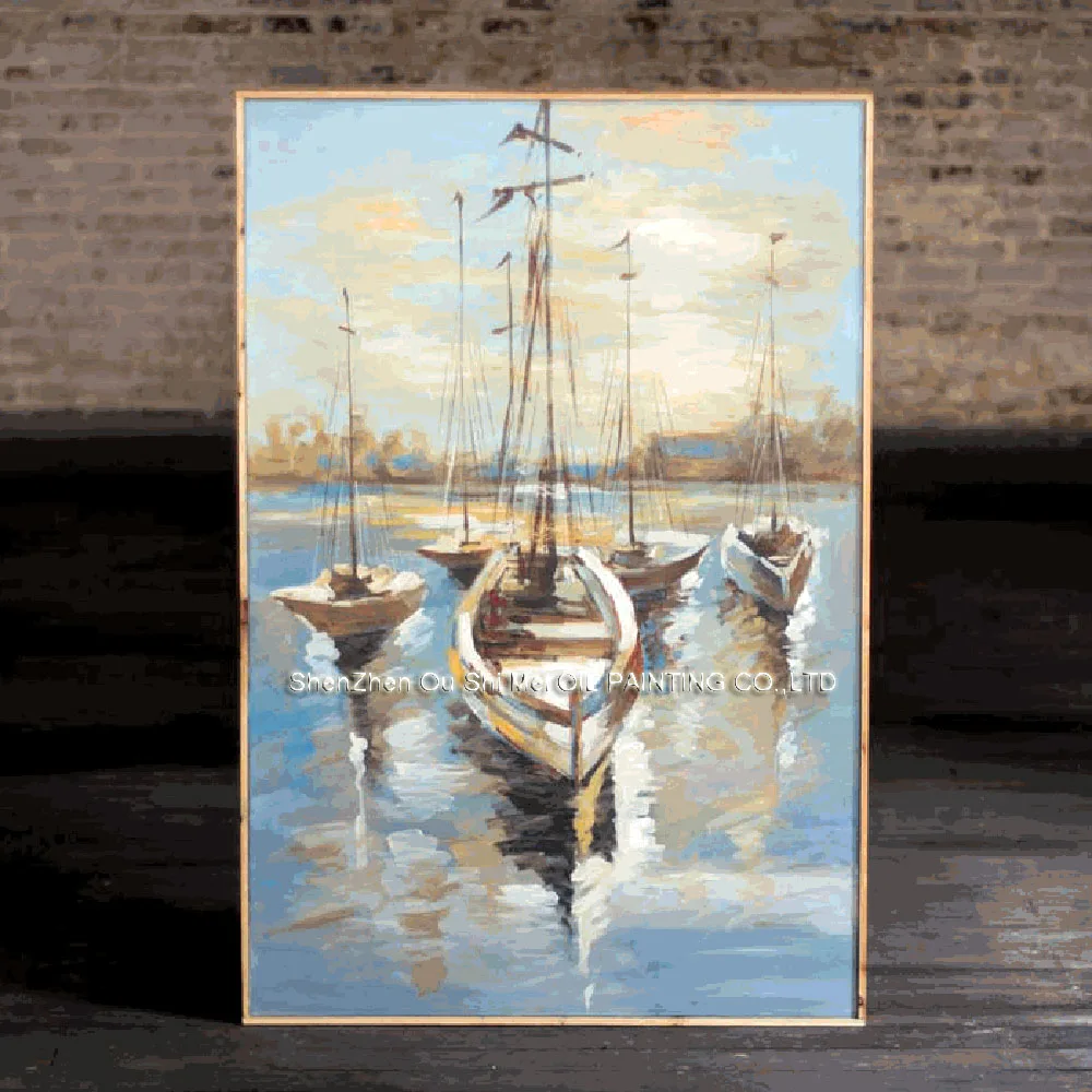 

New Arrive Sailing Scenery Hand Painted Modern Knife Landscape Painting On Canvas Seascape Pictures Wall Decoration Art