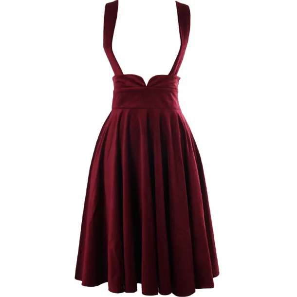 

40- women vintage 50s velvet circle swing skirt in burgundy plus size saia femininas suspenders overalls braces pinup skirts