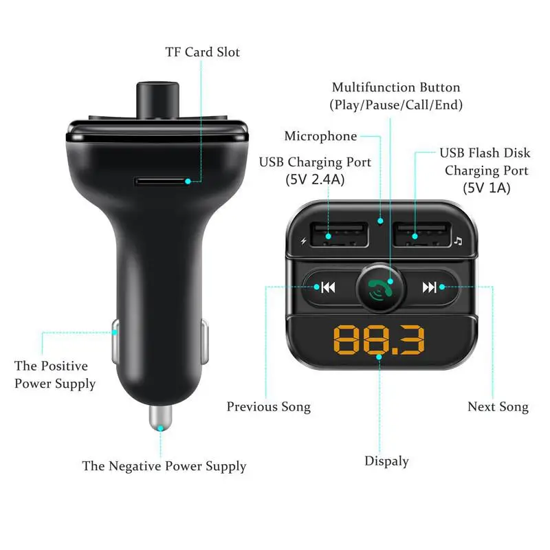 Adeeing Bt20 Автомобильный MP3 Bluetooth плеер двойной USB fm-передатчик Автомобильный плеер Hands-free вызов эхоподавление Авторадио