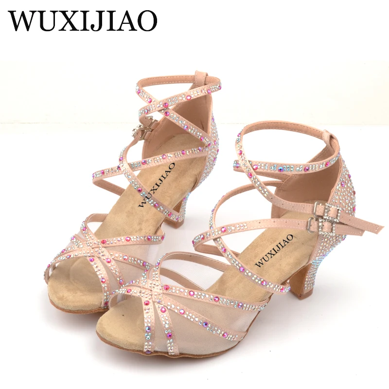 WUXIJIAO, черный, фиолетовый, бронзовый, для танцев, для женщин, полностью Стразы, для женщин, для сальсы, танцевальная обувь, для латинских танцев, сальса, обувь для взрослых, обувь на каблуке