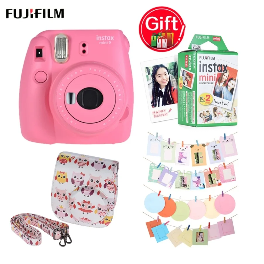 Fujifilm Instax Mini 9 камера+ 20 листов мини 8 9 мгновенная пленка+ 32 шт. аксессуары для камеры+ мини 8 9 чехол для камеры Instax - Цвет: Pink