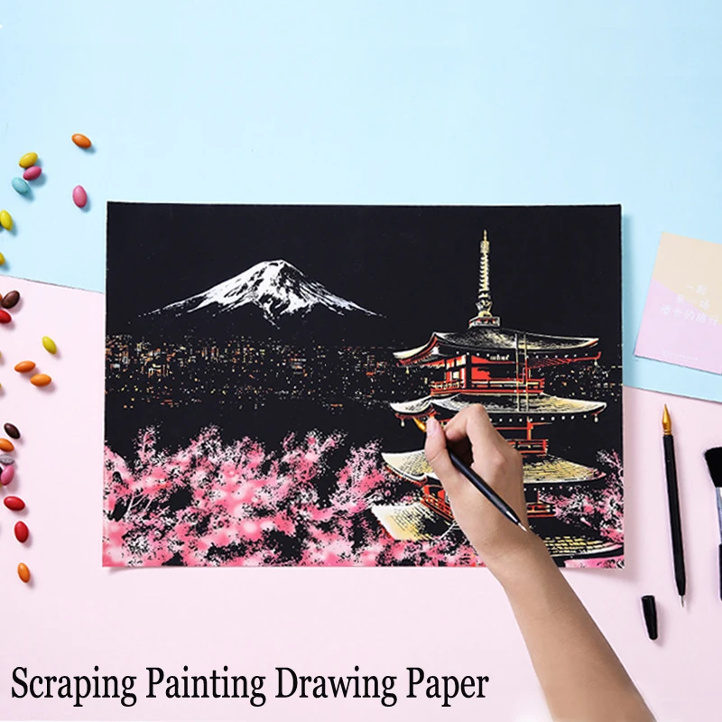 

405*285mm DIY Scraping Painting Drawing Paper World Scenery Scratches Scraping Painting Stencils Creative Birthday Gift Supplies