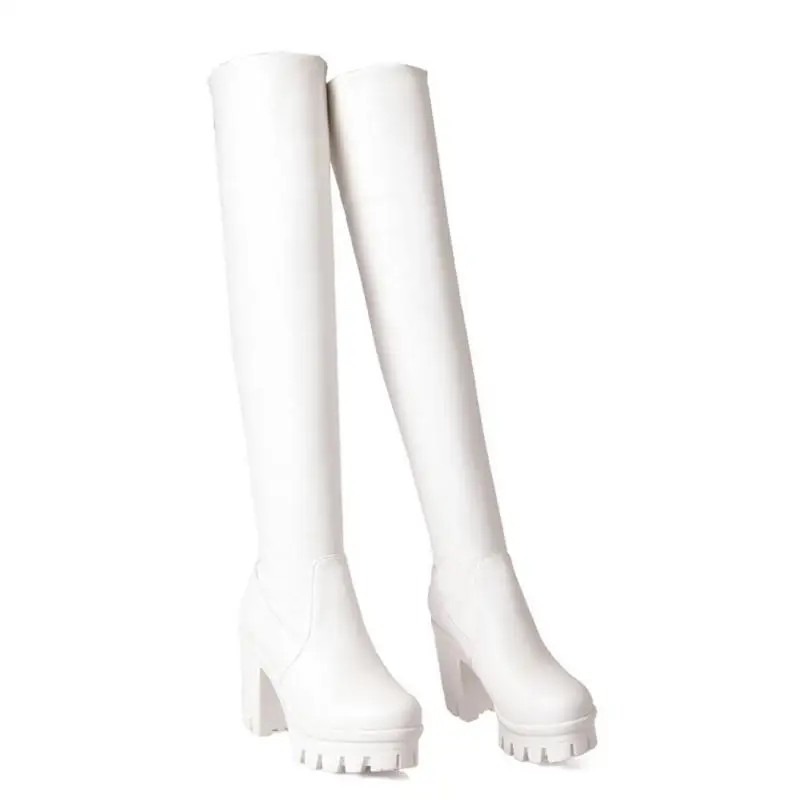 ZALAVOR/Размеры 33-43; модные зимние эластичные Высокие Сапоги выше колена на платформе и высоком каблуке с нескользящей подошвой женская обувь