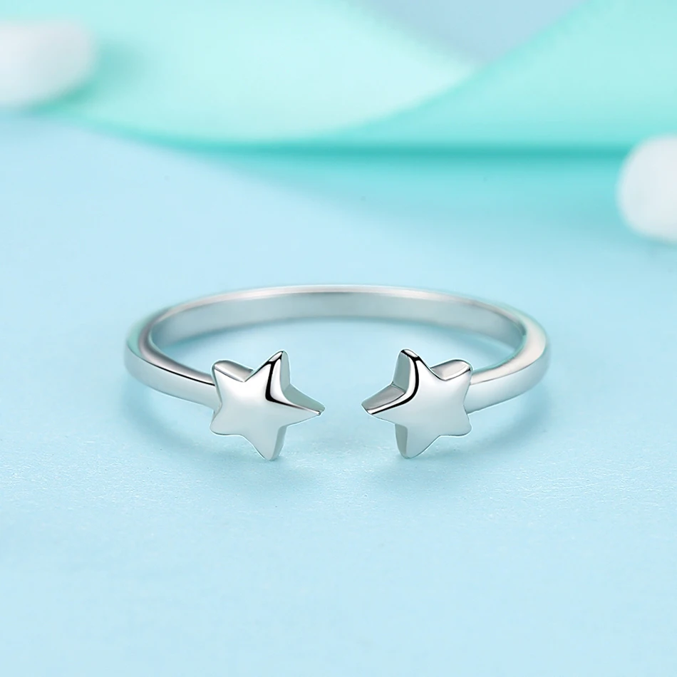 ELESHE 100% 925 Sterling Silver Finger Rings For Women Double Star Design Vintage Silver Jewelry Open Ring For Lover Best Gifts