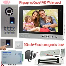 Video Intercom System Fingerprint/Code Unlock 10-inch Screen Video Doorphone Intercom Camera IP65 Waterproof Magnetic Door Lock