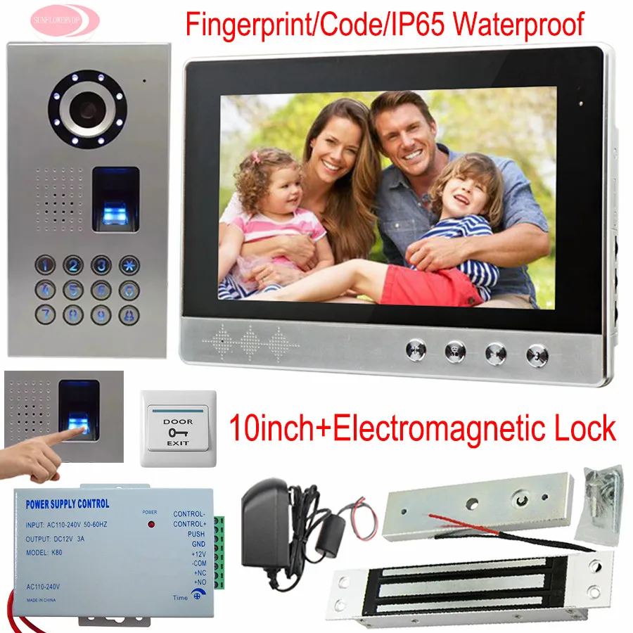 

Video Intercom System Fingerprint/Code Unlock 10-inch Screen Video Doorphone Intercom Camera IP65 Waterproof Magnetic Door Lock