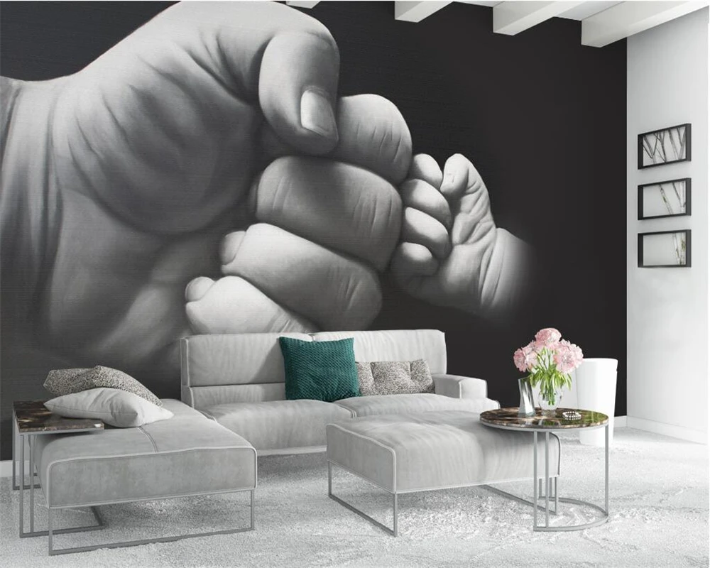 Beibehang Custom wallpaper hand drawn black and white fist 3d tv backdrop Wall Living room bedroom background mural 3d wallpaper