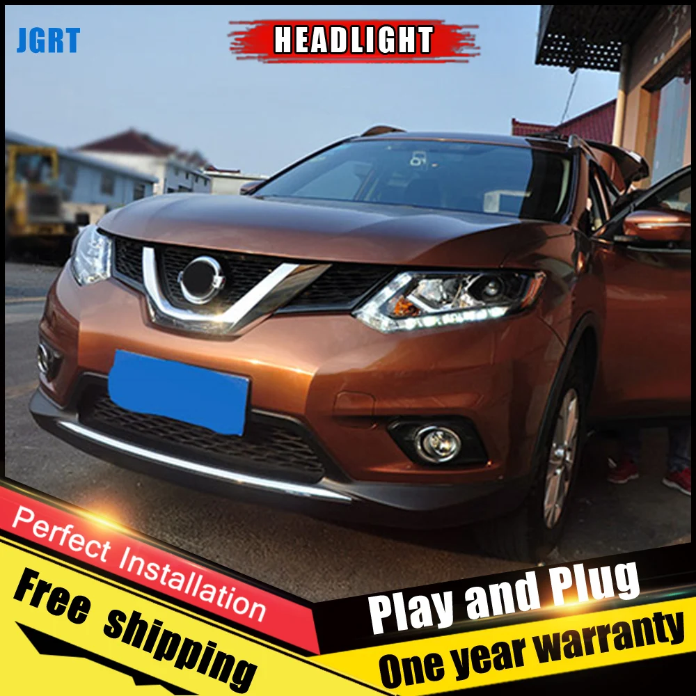 2 шт. автомобиль Стиль светодиодный фары для Nissan X-Trail для X-Trail налобный фонарь светодиодный DRL Объектив Двойной Луч H7 спрятал bi Xenon объектива