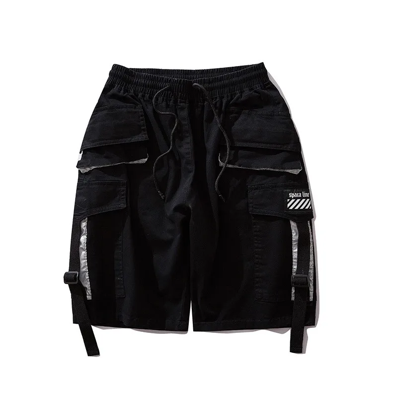 

Original Reflective Striped Ribbon Shorts Mens High Street Fashion Drawstring Jogger Shorts Skate Beach Homme Male Trousers