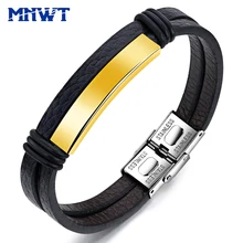 MNWT Alta Qualidade Homens Pulseira de Aço Inoxidável dos homens do Presente do Homem de Couro Pulseras Pulseiras Para Homens Jóias Pulseira Masculina
