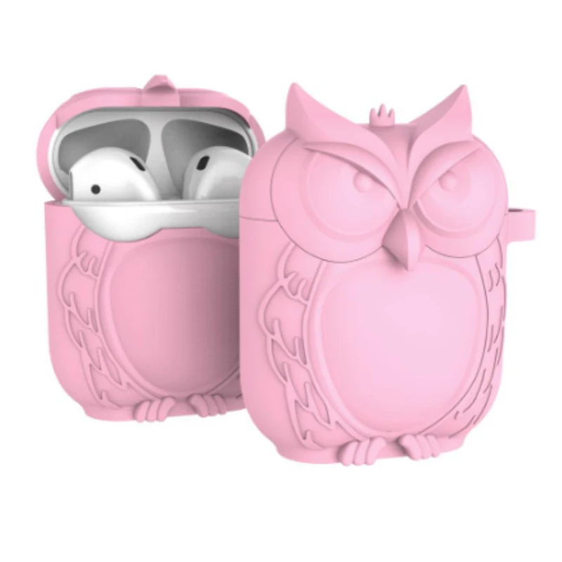 

New Style Owl Shape Earphone Case Novel Silicone Shockproof Cover Protective Earphone Case with Hook For Apple AirPods Air Pods