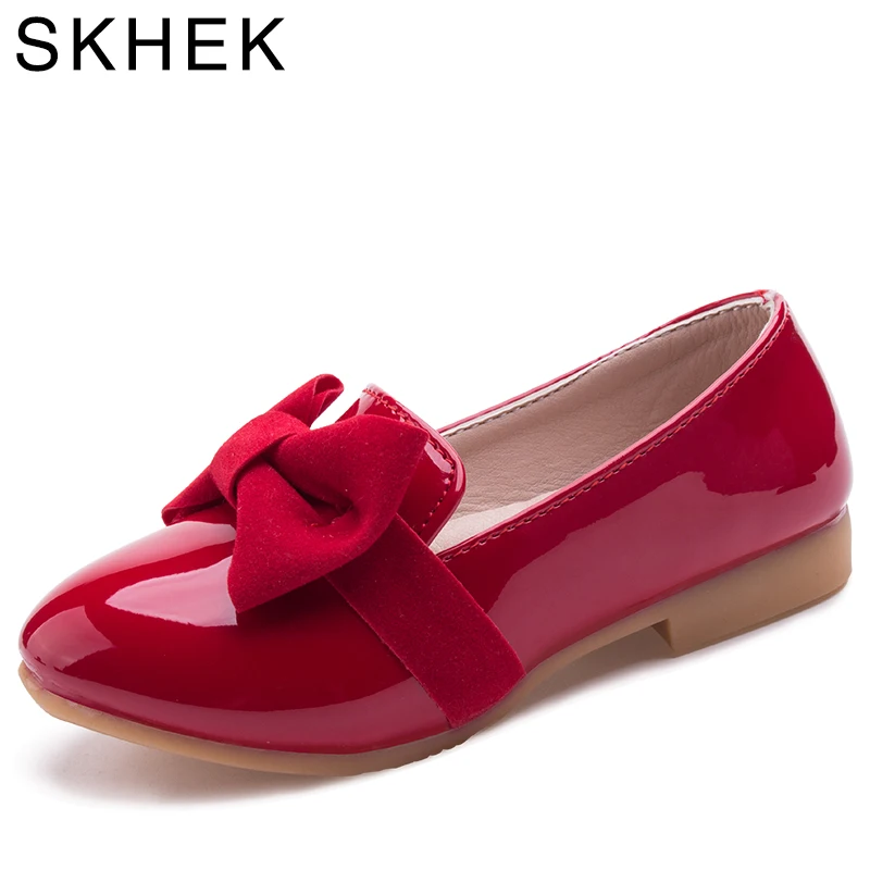 

SKHEK Children shoes spring autumn Girls loafers shoes For kids Slip-on PU leather Black Red kids casual shoes A-10