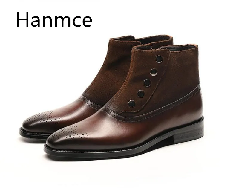 Quality Genuine Cow Leather Chelsea Boots Mens Brogue High Top Wedding Dress Men Shoes Brand Designer Business Casual Work | Обувь