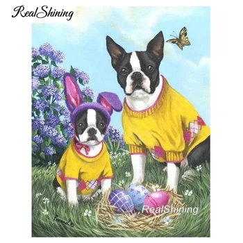 

5D Diy Mosaic crystals,Diamond Embroidery,full Diamond Painting Boston Terrier Colorful Eggs,Cross Stitch Mosaic decor FS3450