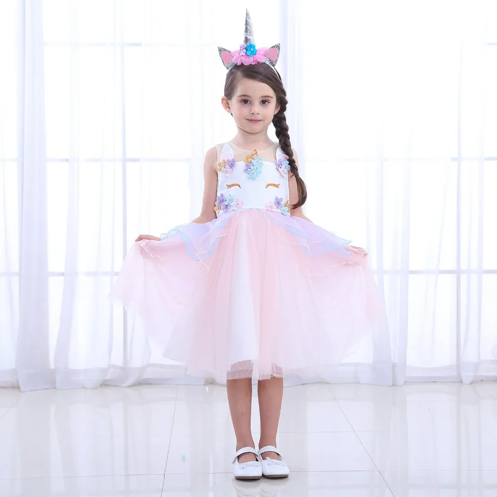 Unicorn Dress Flower Girls Unicorn Tutu Dress Princess Girls Christmas Dress Children Unicorn Party fantasia Girls Dress