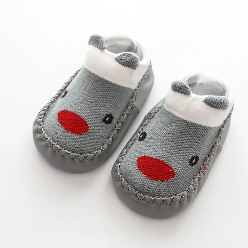 Medoboo/носки для малышей с героями мультфильмов Нескользящие хлопковые носки-тапочки с резиновой подошвой мягкие носки для новорожденных, носки для прогулок 10 - Цвет: ME0117-gray