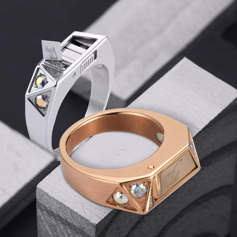 

Titanium steel body Self Defense guard ring inlay diamond personality invisible knife ring concealed weapon female artifact