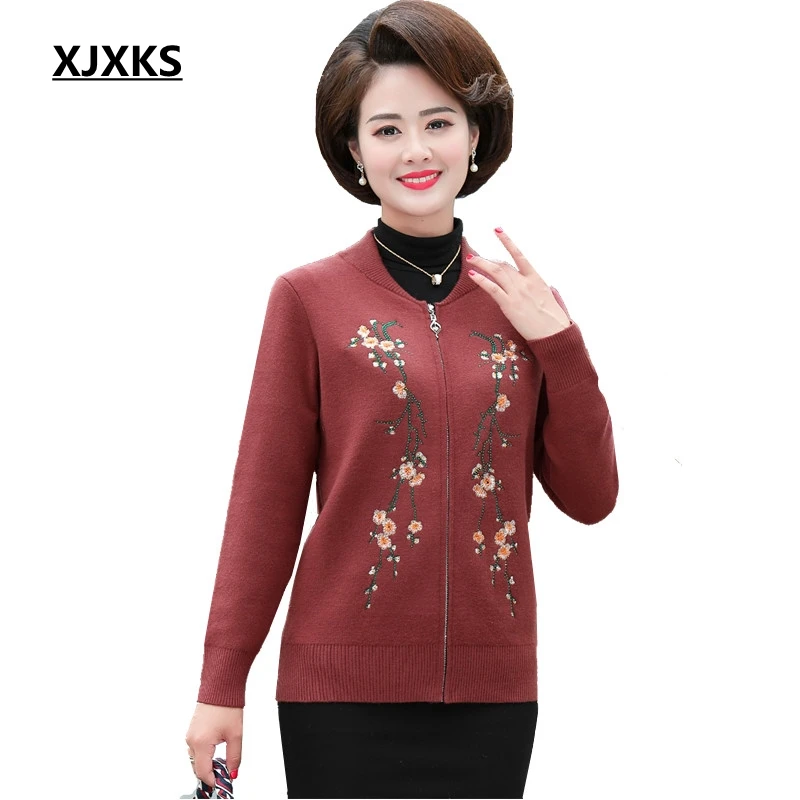 

XJXKS Women Sweater Fall 2019 Plus Size Sweater Long Sleeve Women Cardigan Beautiful Embroidery Thick Cardigan Elegant Sweater