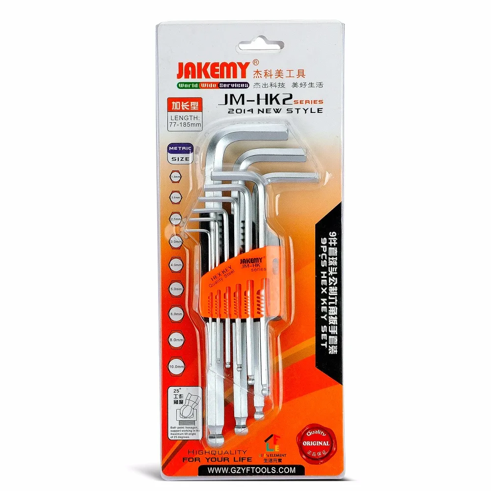 

JAKEMY 9pcs/set Hex Key Set Durable Chrome-vanadium Ball Ended Allen Key Wrench Set L-Type Wrench Hexagon Mechanic Tool Set