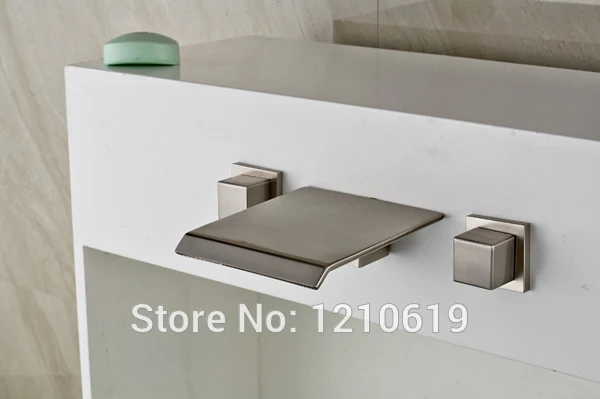

Newly US Free Shipping Wall Mount Widespread Bathtub Faucet Nickle Brushed Shower Tap Dual Square Handles Mixer Tap