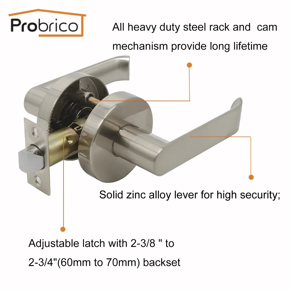 Us 31 99 Probrico Brushed Nickel Door Handles For Interior Doors Front Back Levers Latch Keyless Passage Lcok Heavy Duty Door Hardware In Handlesets