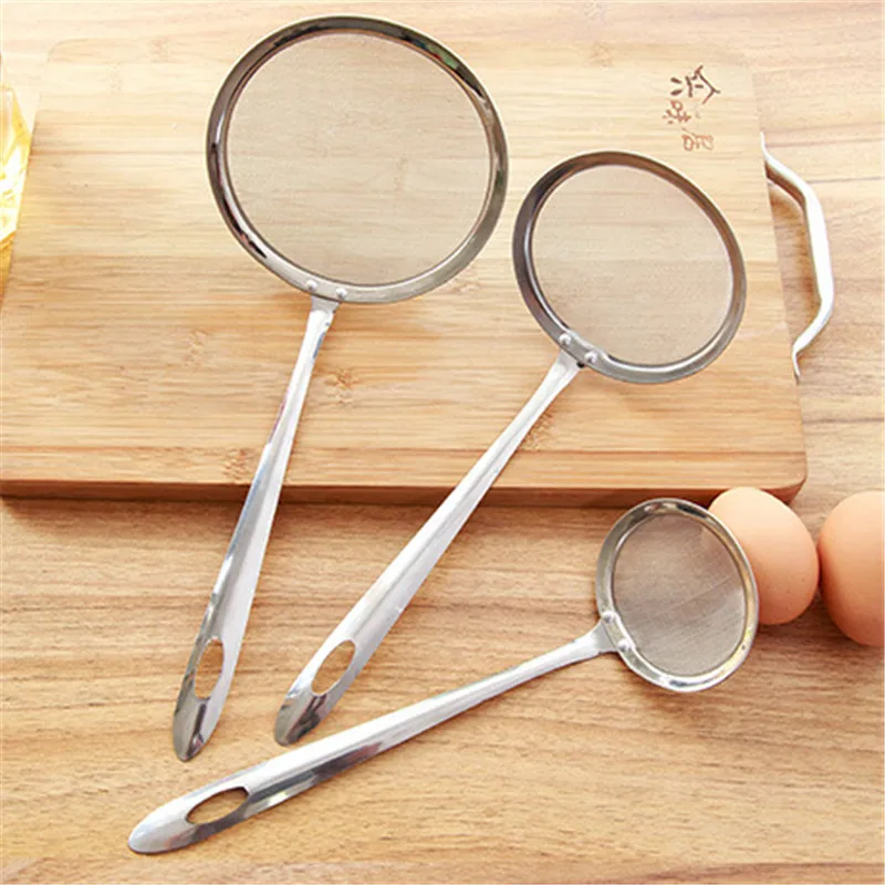 

2019 New Kitchen Tools & Gadgets Stainless Steel Mesh Skimmer Vegetable Residue Oil Mesh Colander Strainer 3 sizes