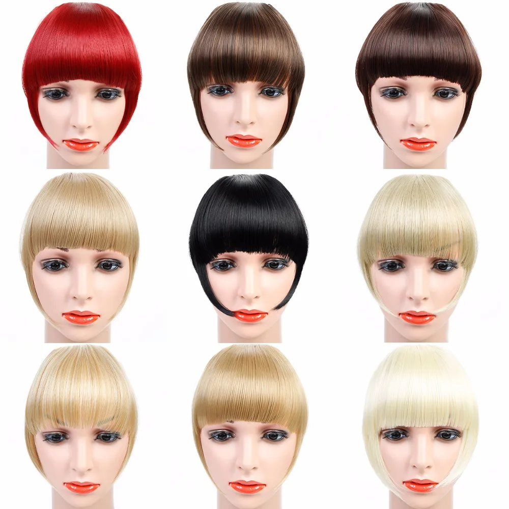 AOOSOO Synthetic bangs for white False Hair Neat Front False Fringe Thin Blunt Clip In bangs piece for Women girls