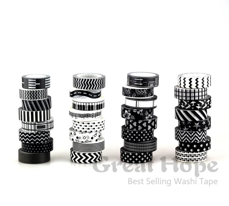 

8X 15mm Tape Black White set Dot,Flower,send by random Scrapbook DIY Decorative Masking Japanese Washi Tape Rice Paper Lot 10m