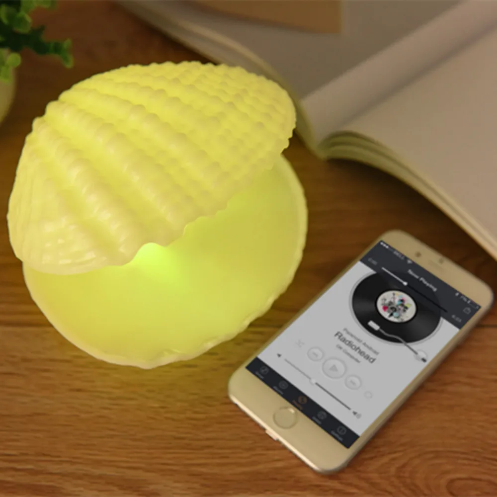 

YIYANG 7 Colors LED Music Night Light Shell Wireless Bluetooth Player Sound Speaker Valentine Day Rechargeable Home Bedroom Lamp