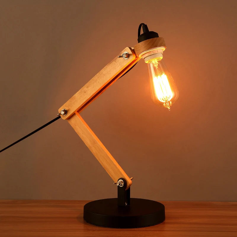 Loft Retro Study Decoration Wooden Table Lamp Creative Wood Bedroom