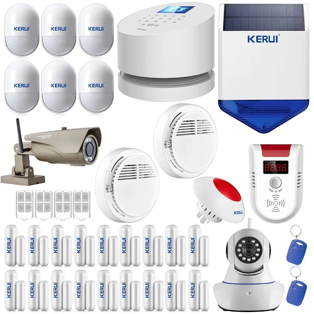 

DIY KERUI W2 PSTN/GSM/WIFI Alarm Systems Home PIR Detector Sensor Alarm GSM APP Control suit wifi ip camera RFID disarming
