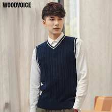 Мужской брендовый пуловер с v-образным вырезом от бренда Woodvoice, свитер из хлопка, вязаный Приталенный жилет, пуловеры, Свитера