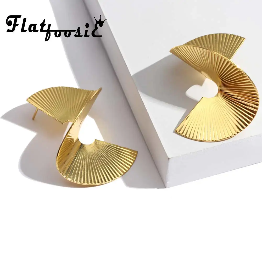 

Flatfoosie Gold Color Spiral Stud Earrings For Women Trendy Twisted Simple Geometric Female Party Earring Punk Statement Jewelry