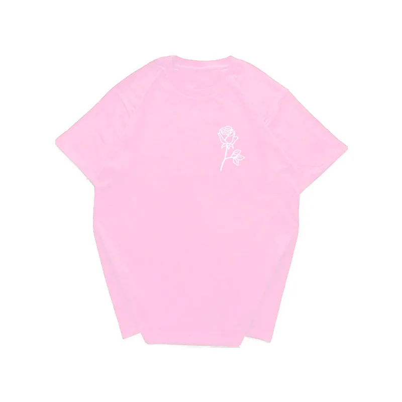 Летняя мужская футболка Харадзюку с принтом розы, футболка с коротким рукавом в стиле хип-хоп, хлопковая футболка, модная повседневная футболка - Цвет: 20Pink