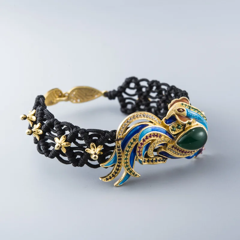 

Fashion Style DIY Bracelet Hand-knit S925 Sterling Silver Phoenix Design Cloisonne Accessories Bracelet Jewelry Wholesale