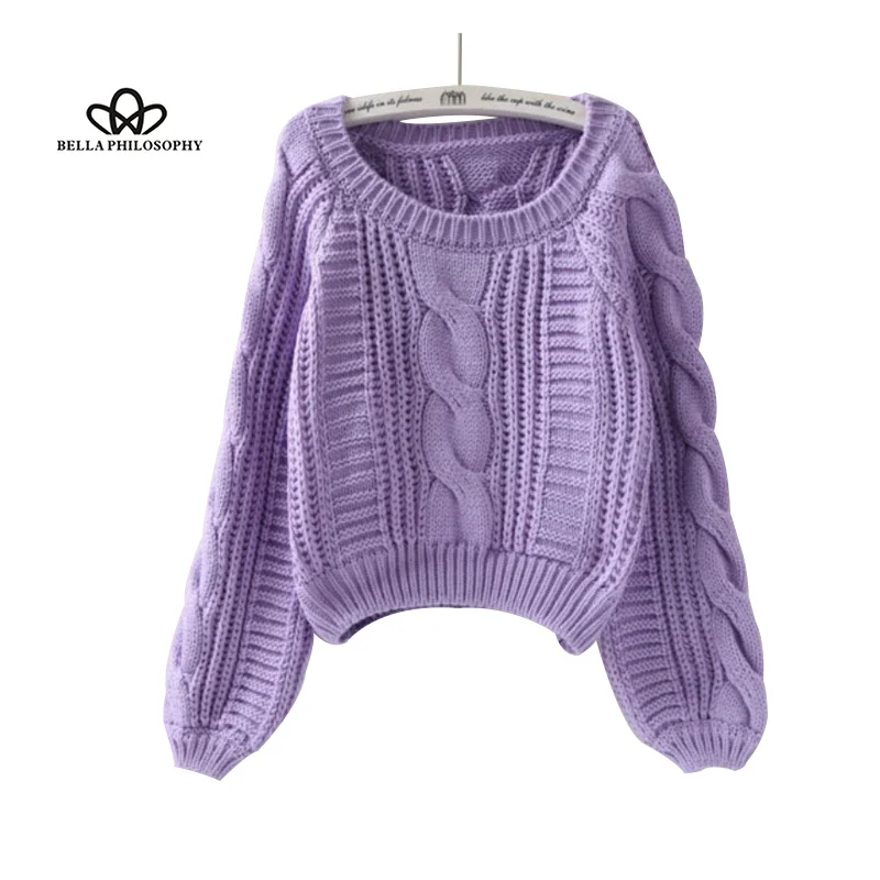 Wonder 2018 new autumn new set of female loose Korean version of the puff sleeve sweater female thick line short coat tops
