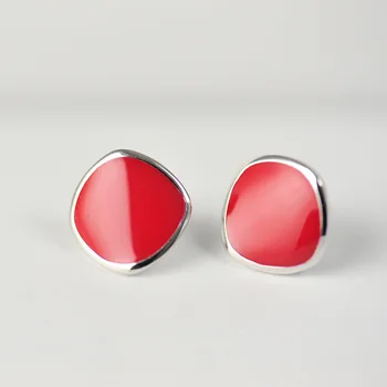 

Silver Color Jewelry Red Square Geometric Stud Earrings For Women Hot Sale Brincos Bijoux Earrings Fashion Jewelry