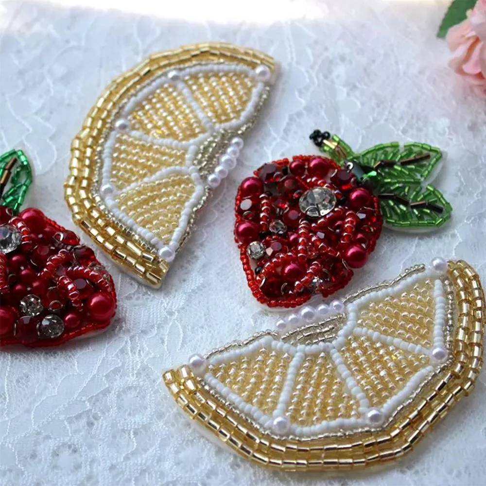 3D Handmade Beaded Diamond Patches Fruit Lemon Strawberry Sew on Patch