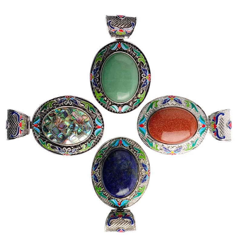 

Antique Silver Plated alloy Natural Stone gold sandstone beads lapis Shell Pendant for Necklace DIY jewelry making Pendant women