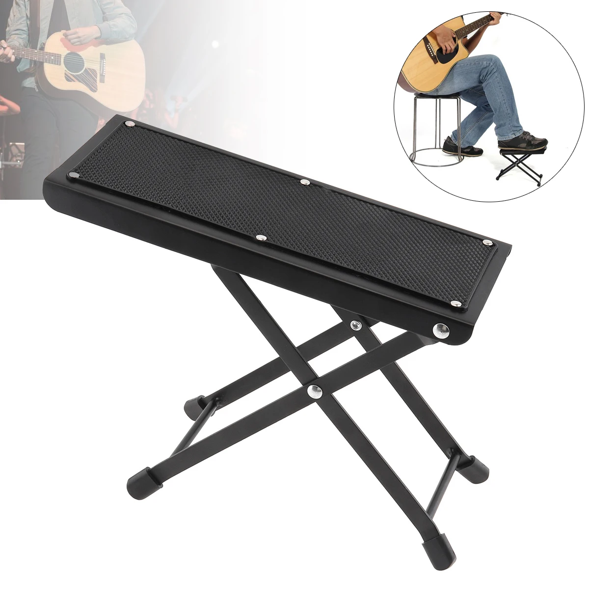 

Metal Folding Guitar Footstool Rest Anti-Slip Stand Height Adjustable Foot Rest Stand Footboards