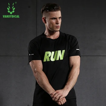 

VANSYDICAL Men Running Sports Shirt Sportswear Fitness Exercise Gym Shirt Short Sleeve Tops Run Clothes Breathable Quick Dry