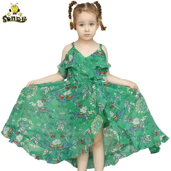 

Girls summer dress Floral Print chiffon dress dresses summer off shoulder Princess children long dress kids 3 10 13 year olds