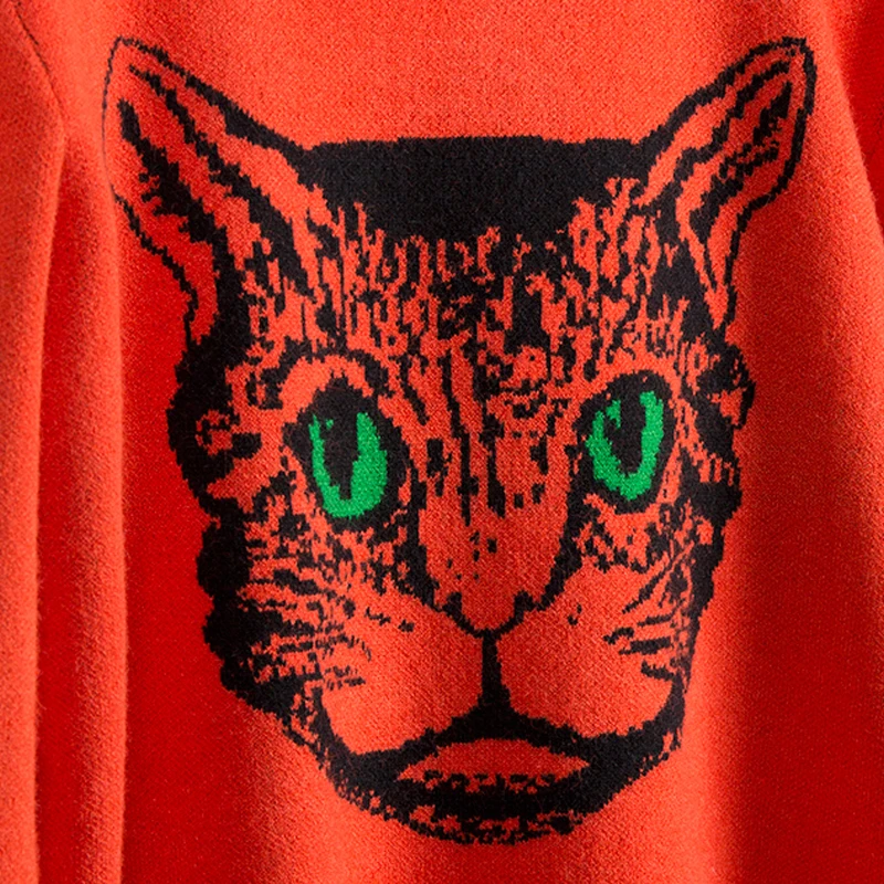 Осень зима женский модный свитер Onange длинный маленький размер голова кота из мультфильма жаккардовый пуловер вязаный брендовый свитер
