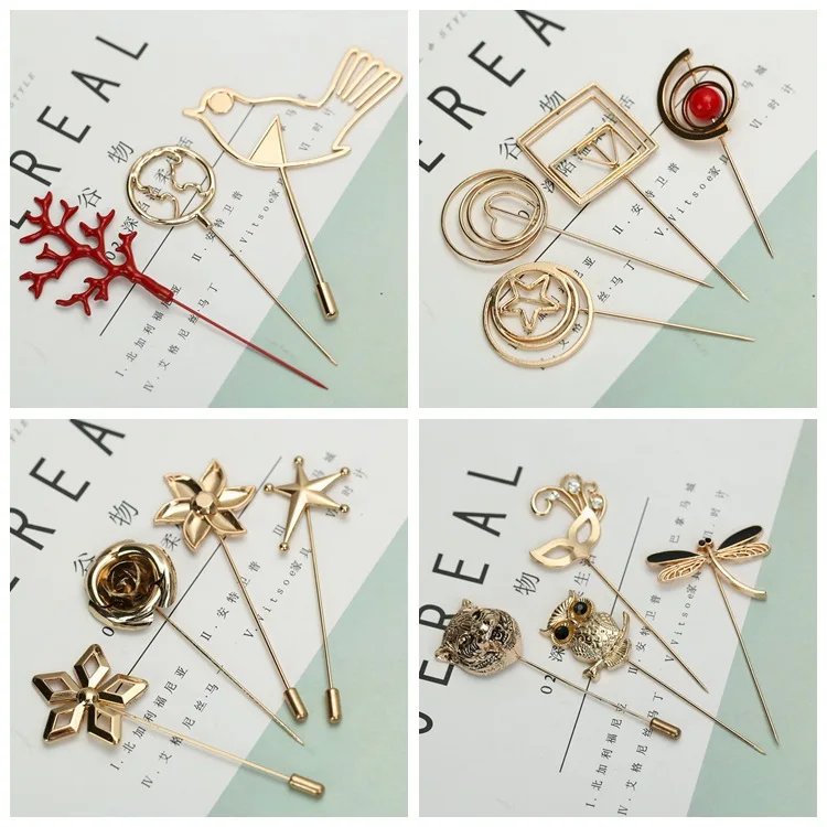 أنا-Remiel سبائك دائرة طويلة إبرة بروش دبوس مصنع الحيوان دبابيس و دبابيس للرجال دعوى معطف زخرفة قميص طوق اكسسوارات